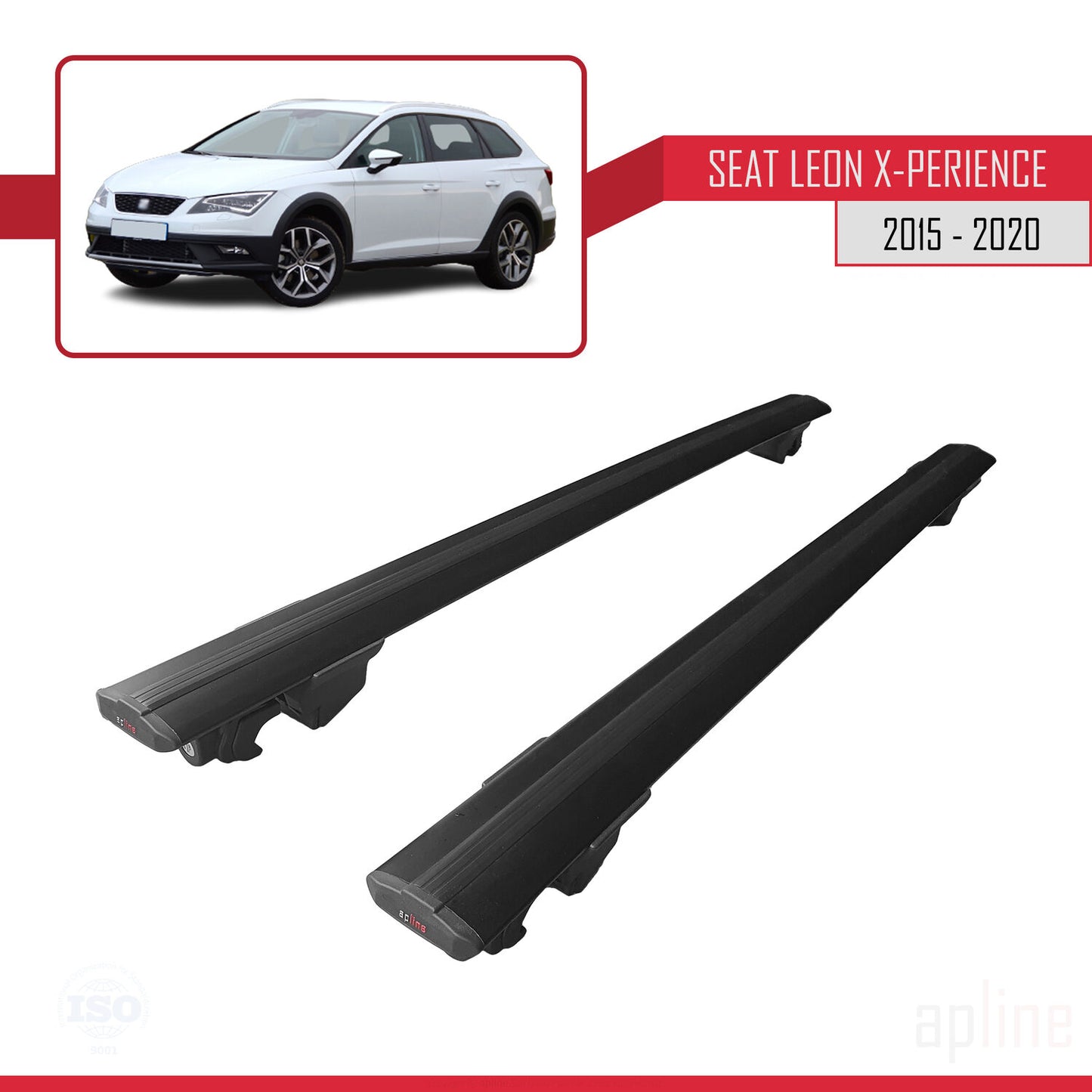 Compatible avec Seat Leon 3 (5F) X-Perience 2015-2020 HOOK Model Barres de Toit Railing Porte-Bagages de Voiture Noir Aluminium 2 Barres