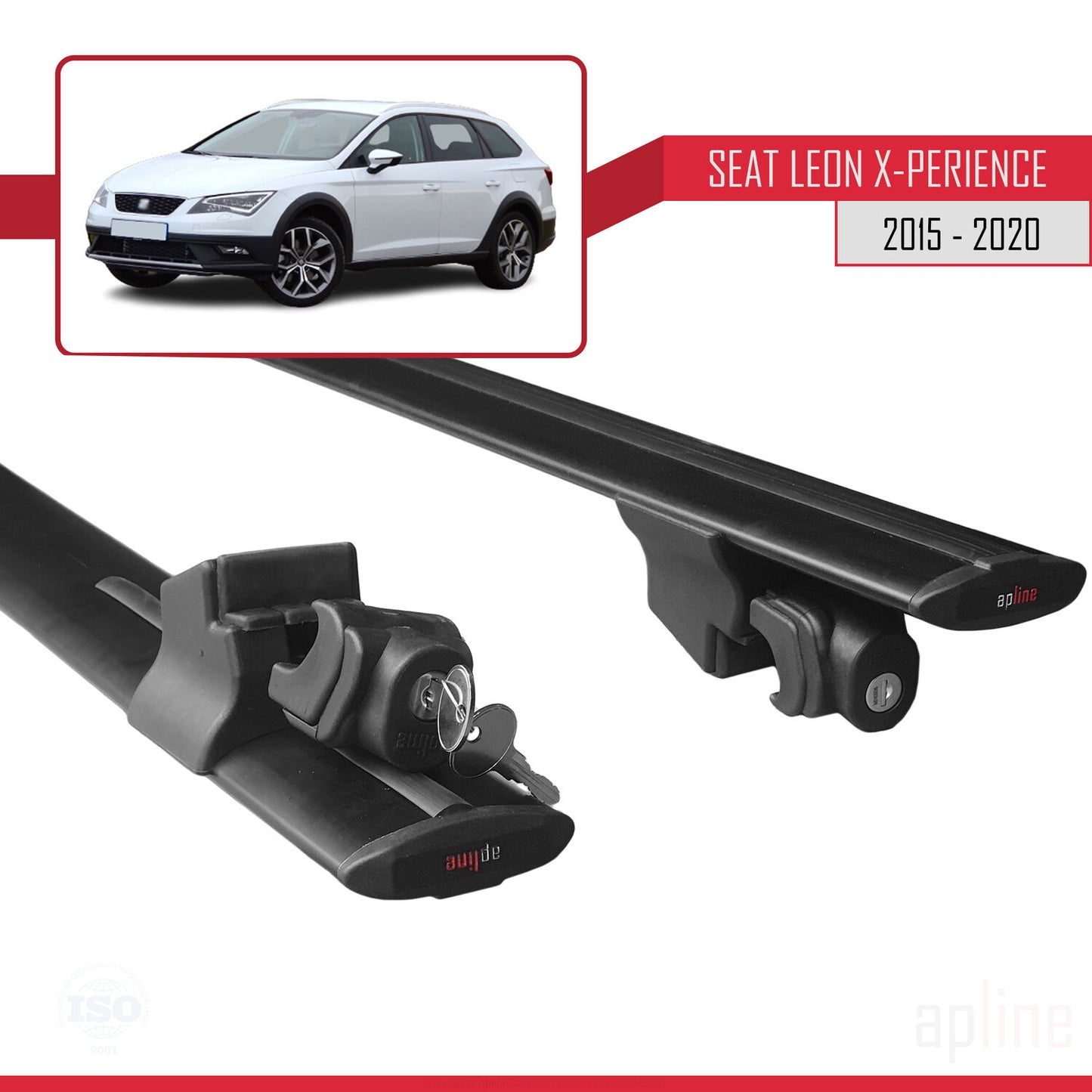 Compatible avec Seat Leon 3 (5F) X-Perience 2015-2020 HOOK Model Barres de Toit Railing Porte-Bagages de Voiture Noir Aluminium 2 Barres