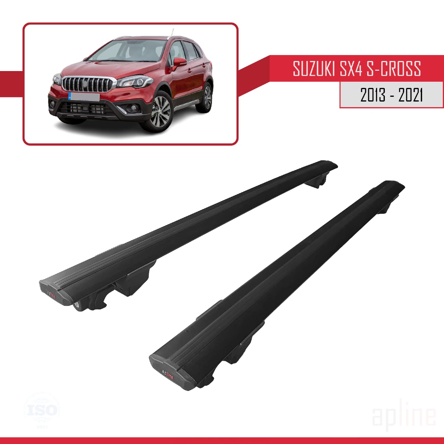 Compatible avec Suzuki SX4 S-Cross 3 (JYB) 2013-2021 HOOK Model Barres de Toit Railing Porte-Bagages de Voiture Noir Aluminium 2 Barres