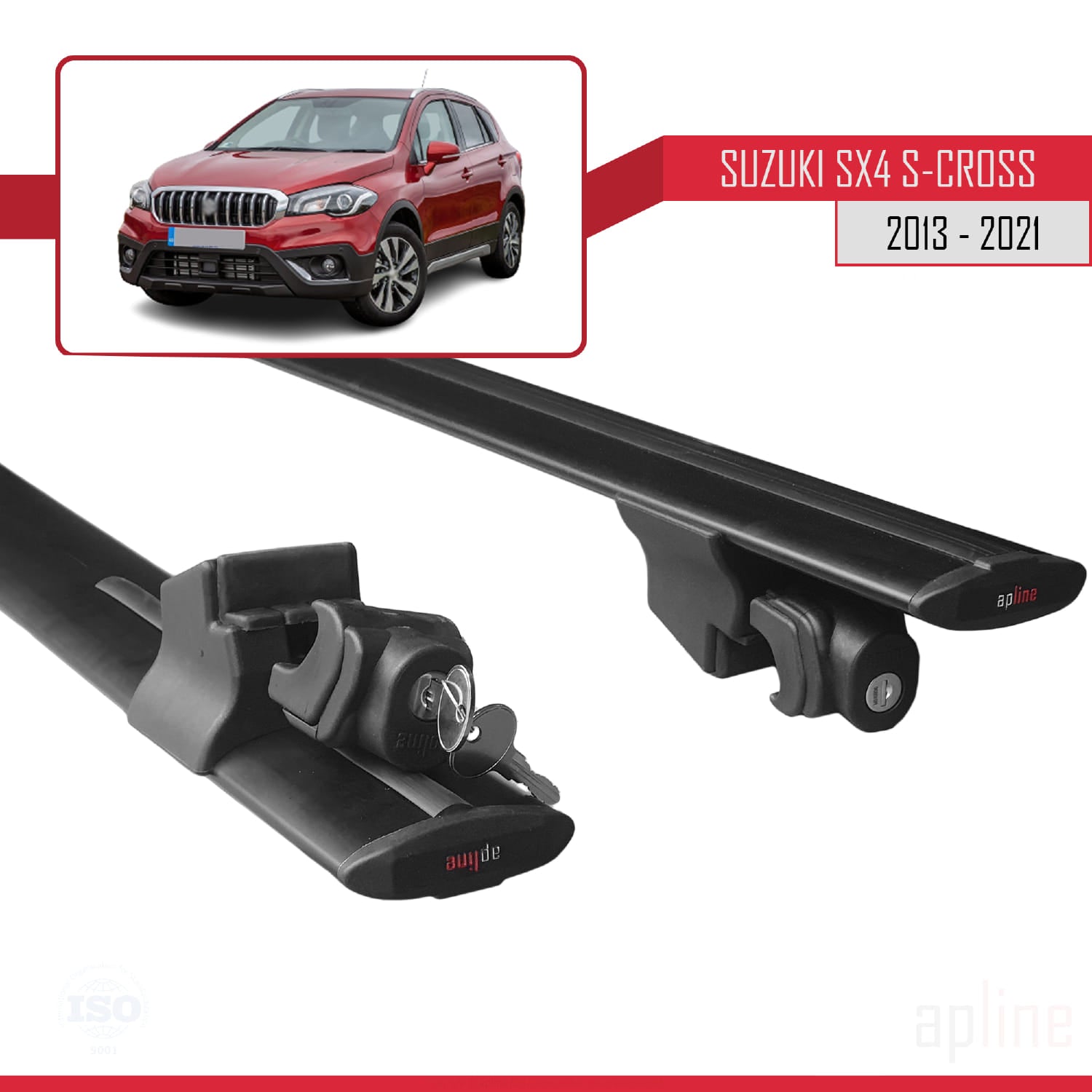 Compatible avec Suzuki SX4 S-Cross 3 (JYB) 2013-2021 HOOK Model Barres de Toit Railing Porte-Bagages de Voiture Noir Aluminium 2 Barres