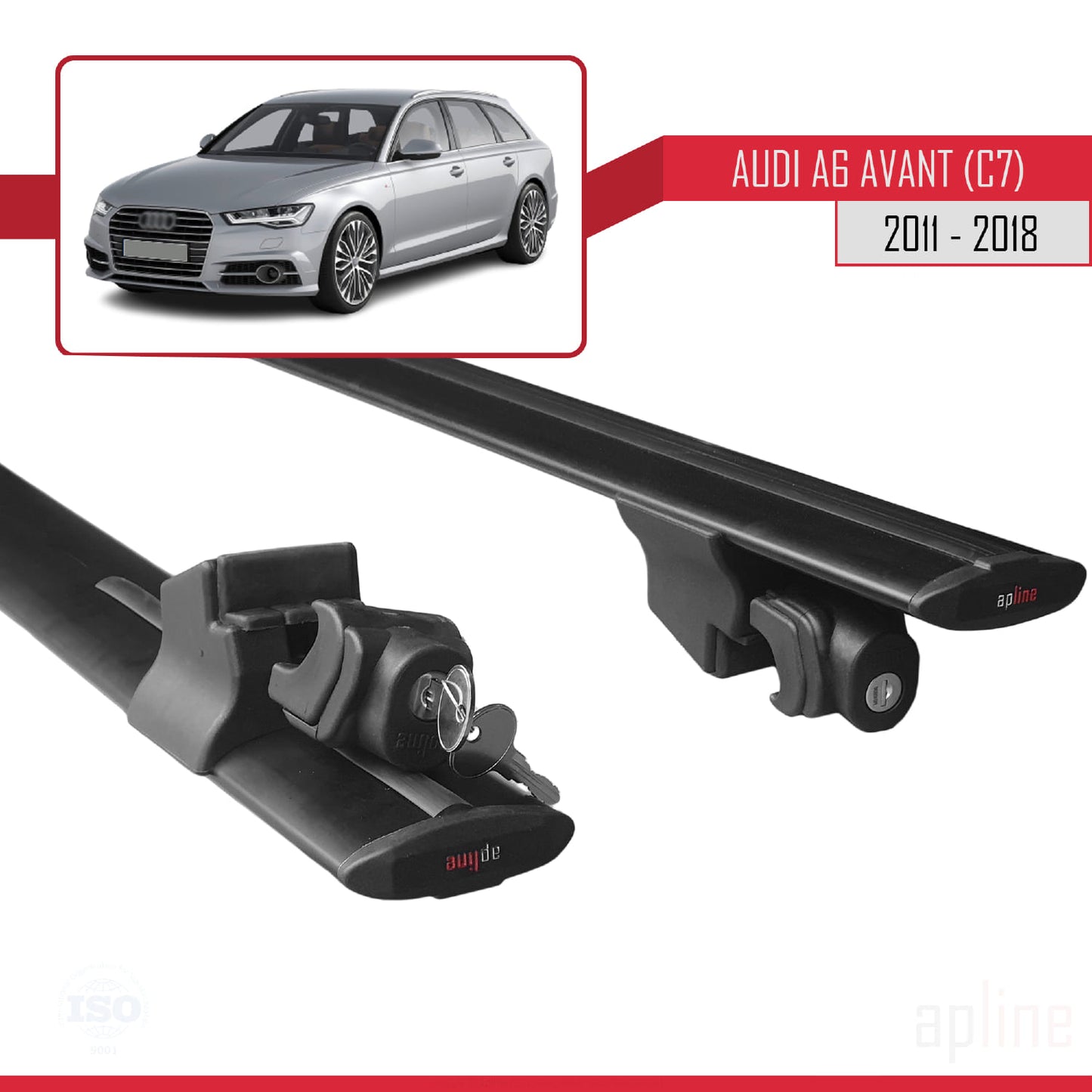 Compatible avec A6 (C7) Avant 2011-2018 HOOK Model Barres de Toit Railing Porte-Bagages de Voiture Noir Aluminium 2 Barres