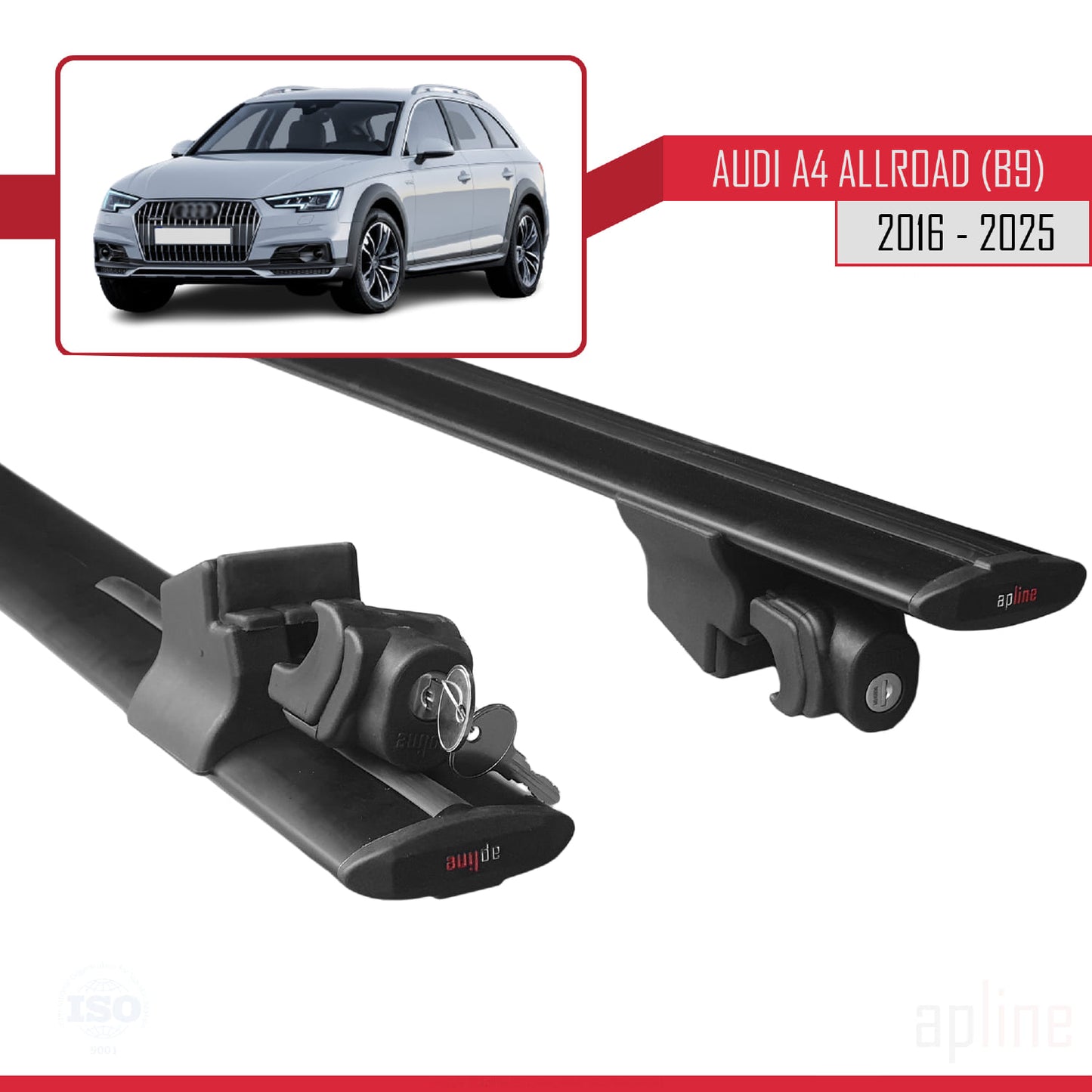 Compatible avec A4 (B9) Allroad 2016-2024 HOOK Model Barres de Toit Railing Porte-Bagages de Voiture Noir Aluminium 2 Barres