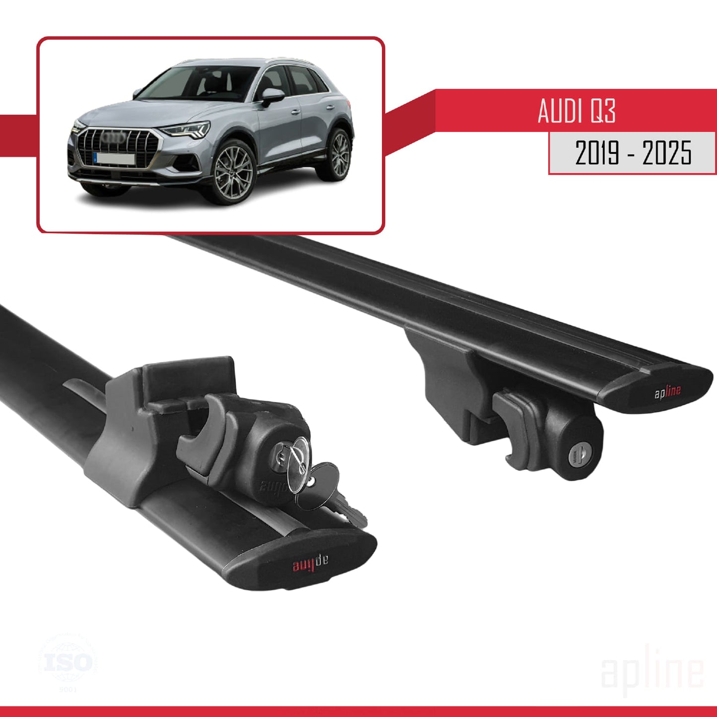 Compatible with Q3 (F3) 2019-2024 HOOK Model Car Roof Rack Cross Bar Black Aluminium 2 Bars