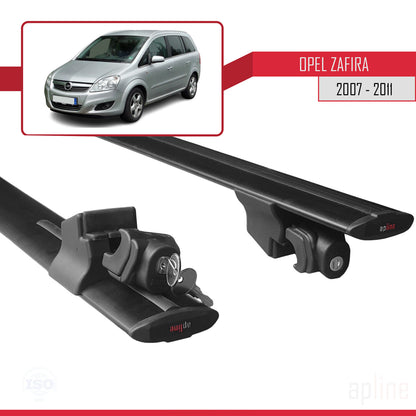 Compatible with Opel Zafira B (A05) Post-Facelift 2007-2011 HOOK Model Car Roof Rack Cross Bar Black Aluminium 2 Bars