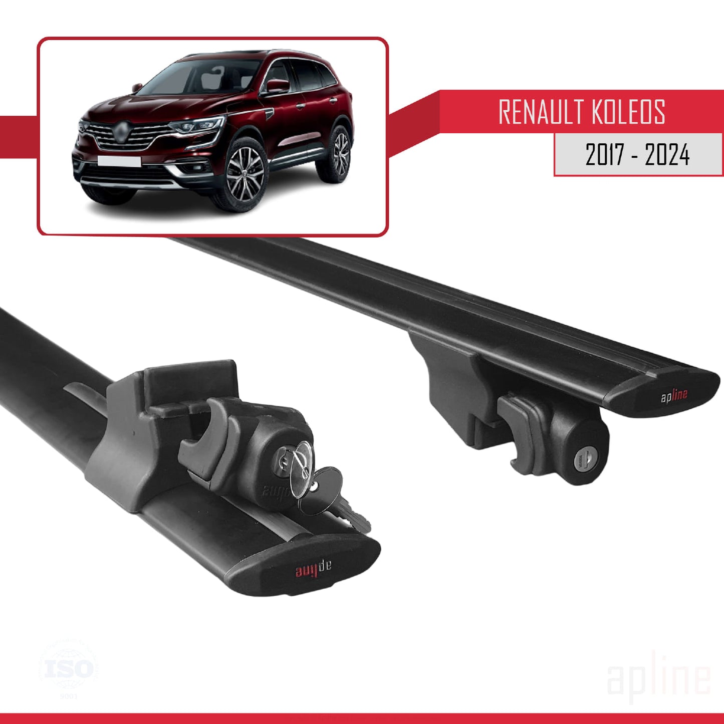 Compatible avec Renault Koleos 2 (HC) 2017-2024 HOOK Model Barres de Toit Railing Porte-Bagages de Voiture Noir Aluminium 2 Barres