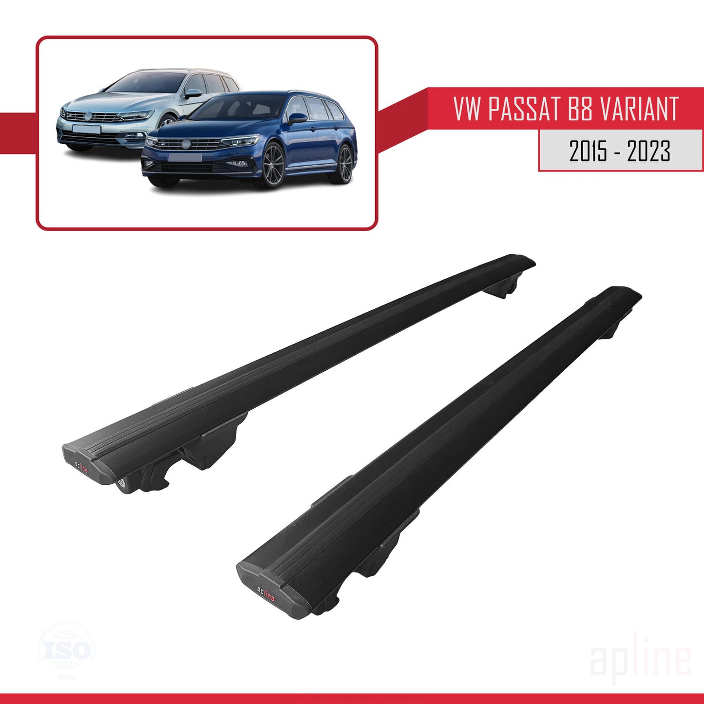 Compatible avec Volkswagen Passat B8 (3G) Variant 2015-2023 HOOK Model Barres de Toit Railing Porte-Bagages de Voiture Noir Aluminium 2 Barres