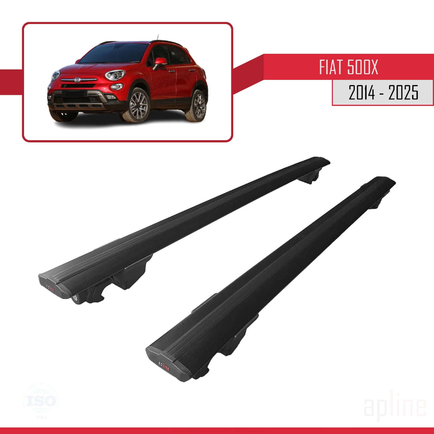 Compatible avec Fiat 500X 2014-2024 HOOK Model Barres de Toit Railing Porte-Bagages de Voiture Noir Aluminium 2 Barres