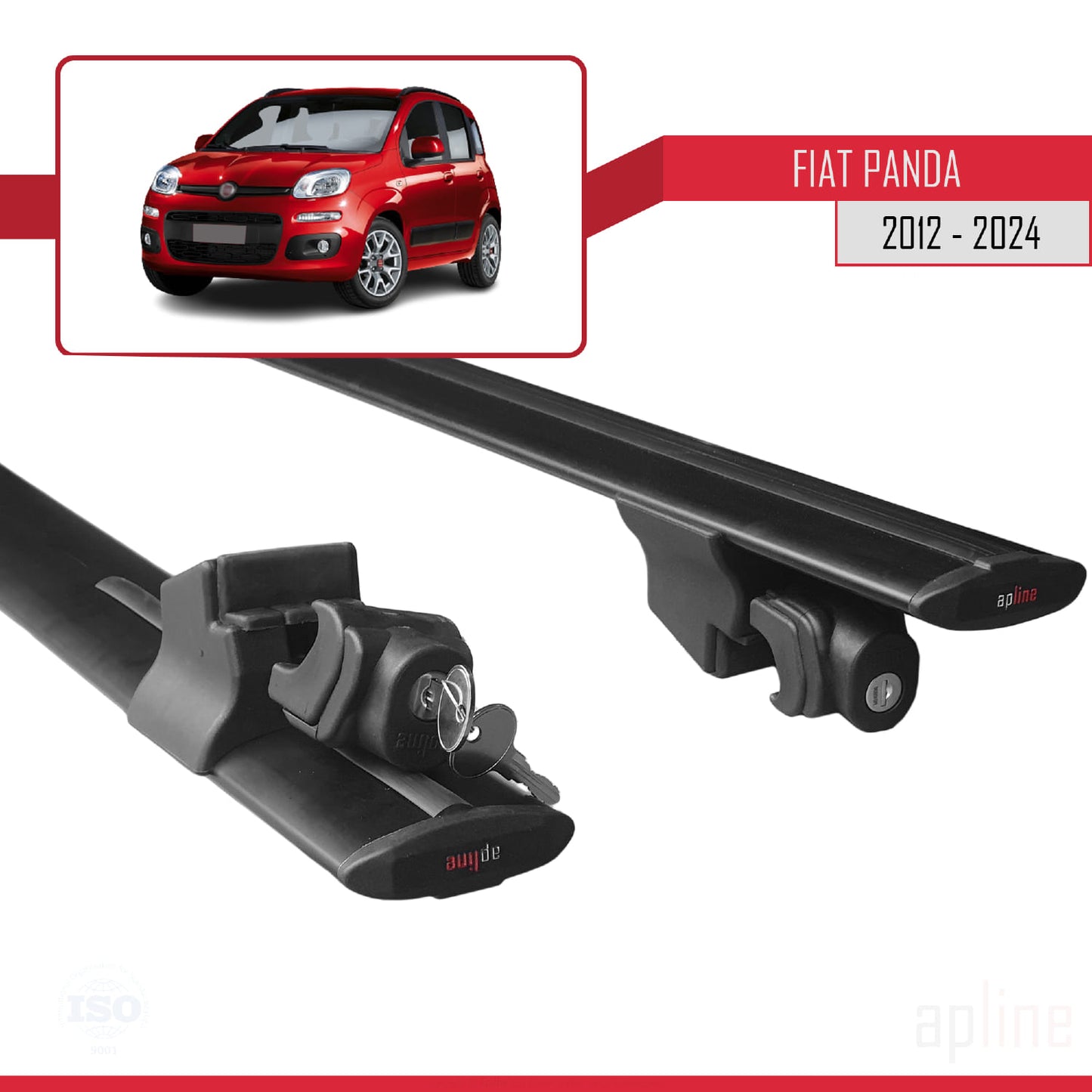 Compatible avec Fiat Panda 3 (319) 2012-2024 HOOK Model Barres de Toit Railing Porte-Bagages de Voiture Noir Aluminium 2 Barres