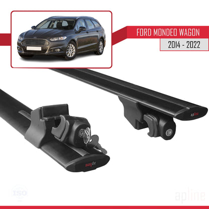 Compatible avec Ford Mondeo 4 (CD391) Break 2014-2021 HOOK Model Barres de Toit Railing Porte-Bagages de Voiture Noir Aluminium 2 Barres