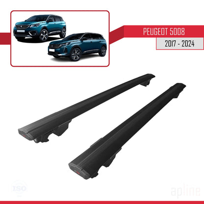 Compatible with Peugeot 5008 II (P87) 2017-2024 HOOK Model Car Roof Rack Cross Bar Black Aluminium 2 Bars