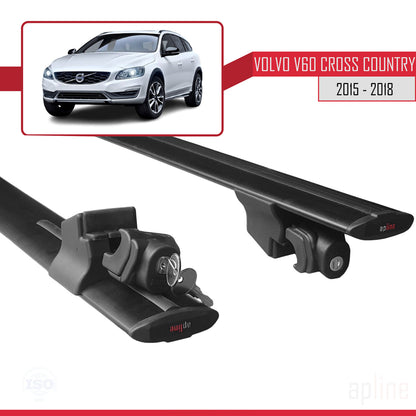 Compatible avec Volvo V60 Cross Country 2015-2018 HOOK Model Barres de Toit Railing Porte-Bagages de Voiture Noir Aluminium 2 Barres