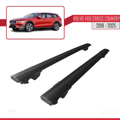 Compatible avec Volvo V60 II Cross Country 2019-2024 HOOK Model Barres de Toit Railing Porte-Bagages de Voiture Noir Aluminium 2 Barres