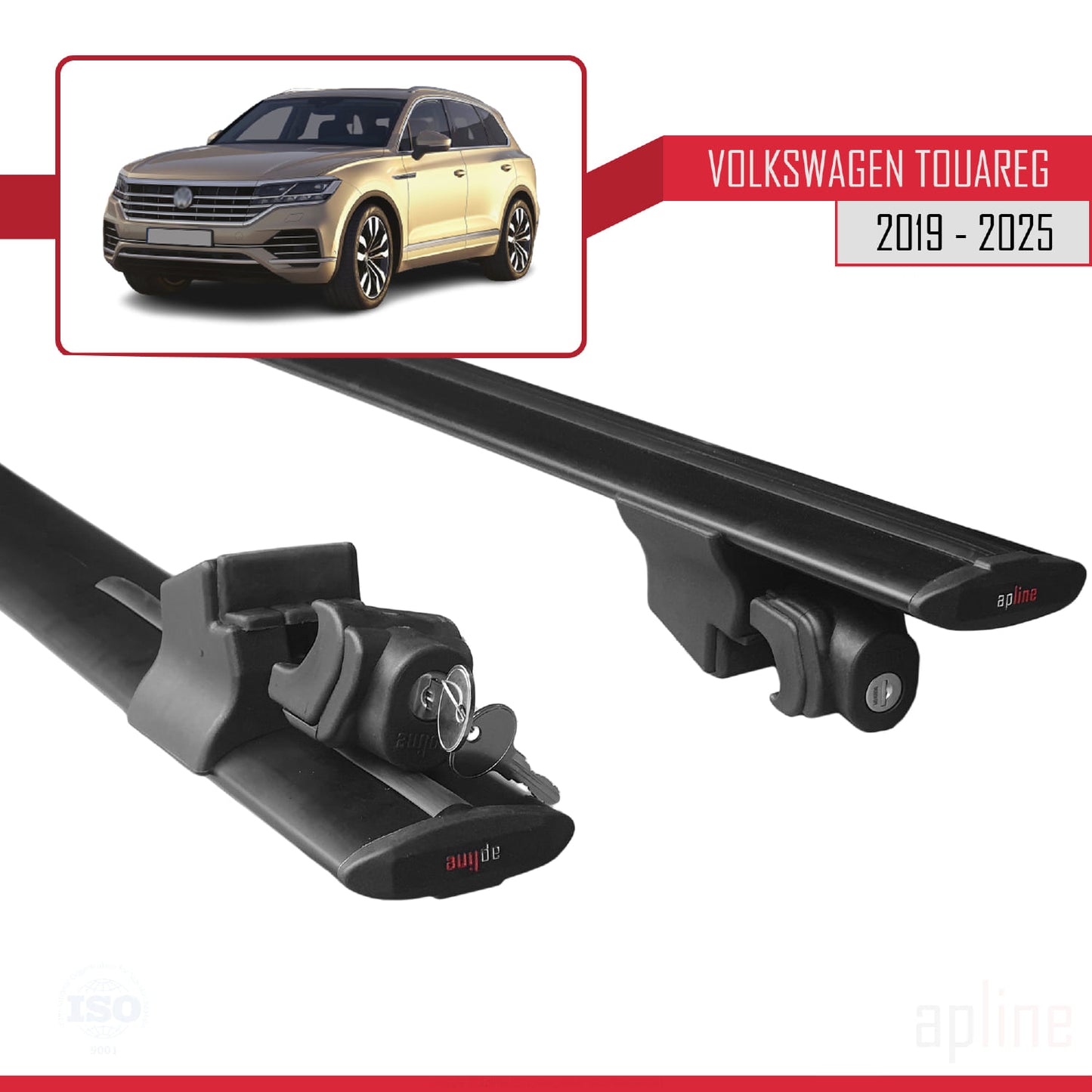 Compatible avec Volkswagen Touareg 3 (CR) 2019-2024 HOOK Model Barres de Toit Railing Porte-Bagages de Voiture Noir Aluminium 2 Barres