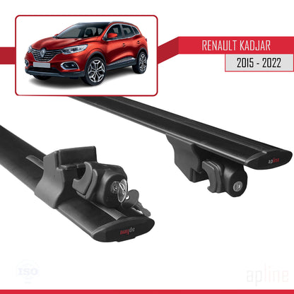 Compatible avec Renault Kadjar 2015-2022 HOOK Model Barres de Toit Railing Porte-Bagages de Voiture Noir Aluminium 2 Barres