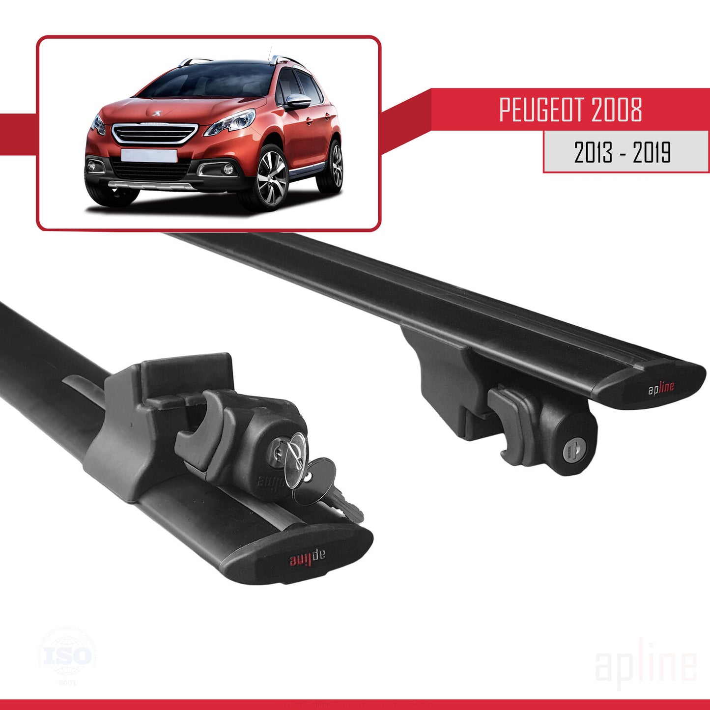 Compatible avec Peugeot 2008 (A94) 2013-2019 HOOK Model Barres de Toit Railing Porte-Bagages de Voiture Noir Aluminium 2 Barres
