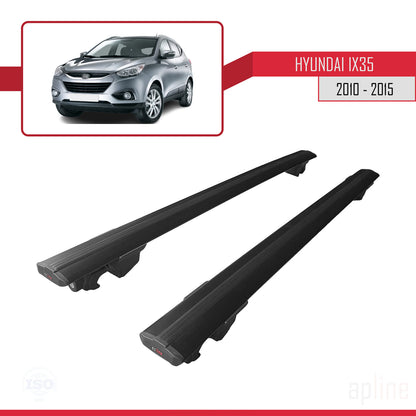 Compatible with Hyundai ix35 2 (LM) 2010-2015 HOOK Model Car Roof Rack Cross Bar Black Aluminium 2 Bars