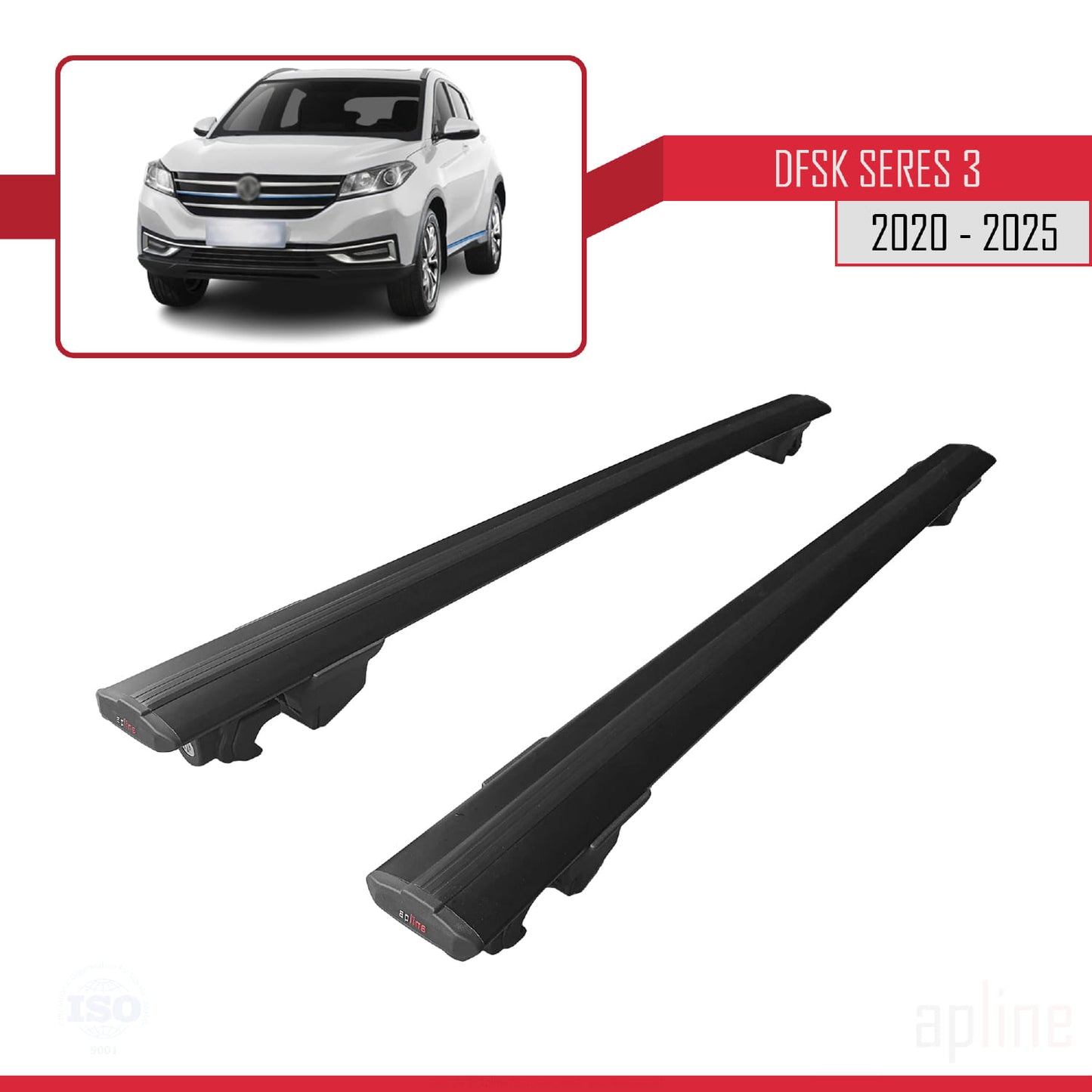 Compatible avec DFSK Seres 3 2021-2024 HOOK Model Barres de Toit Railing Porte-Bagages de Voiture Noir Aluminium 2 Barres