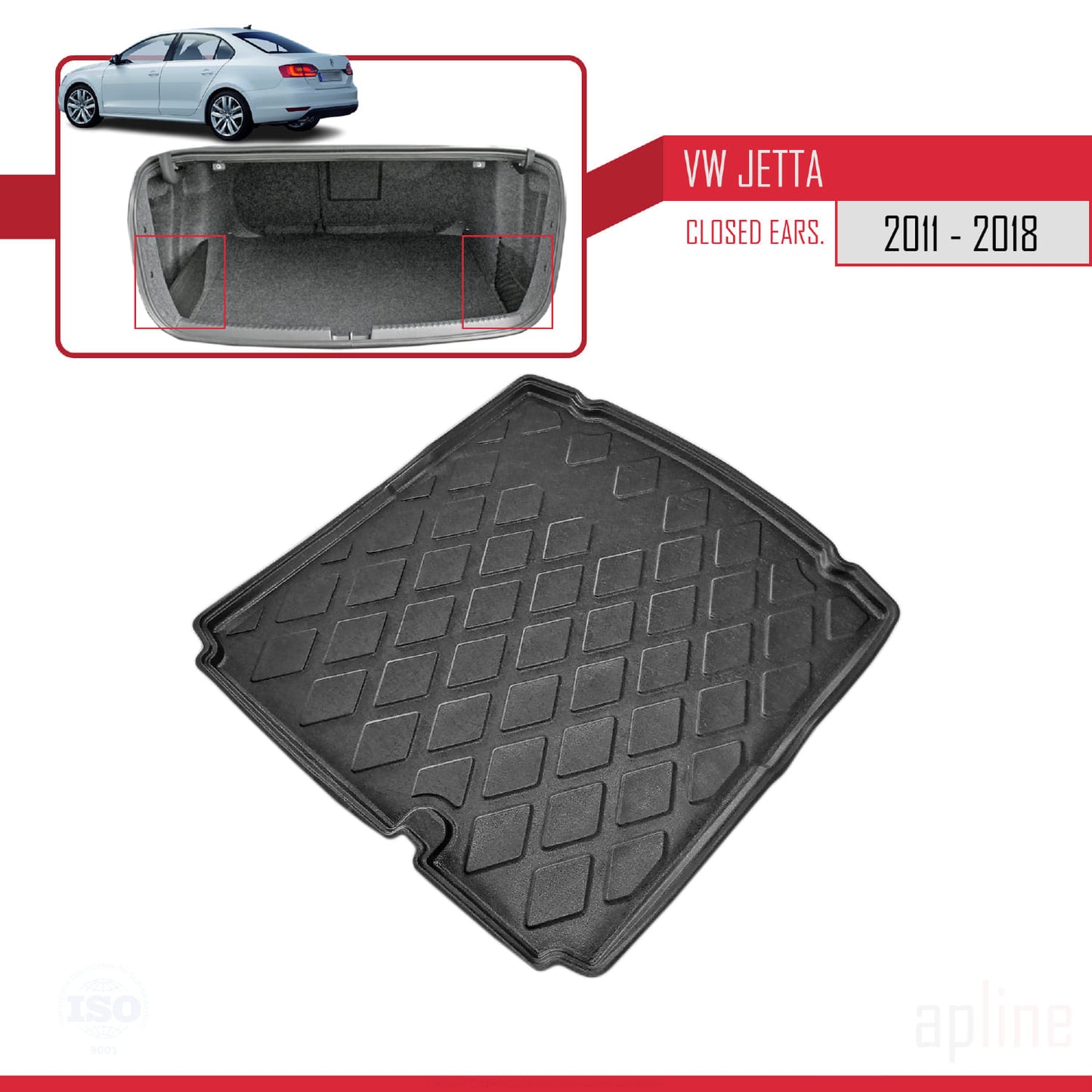 Compatible avec Volkswagen Jetta 6 (Comfortline-Highline) 2011-2018 Flexible Tapis de Coffre Plancher de Chargement Noir