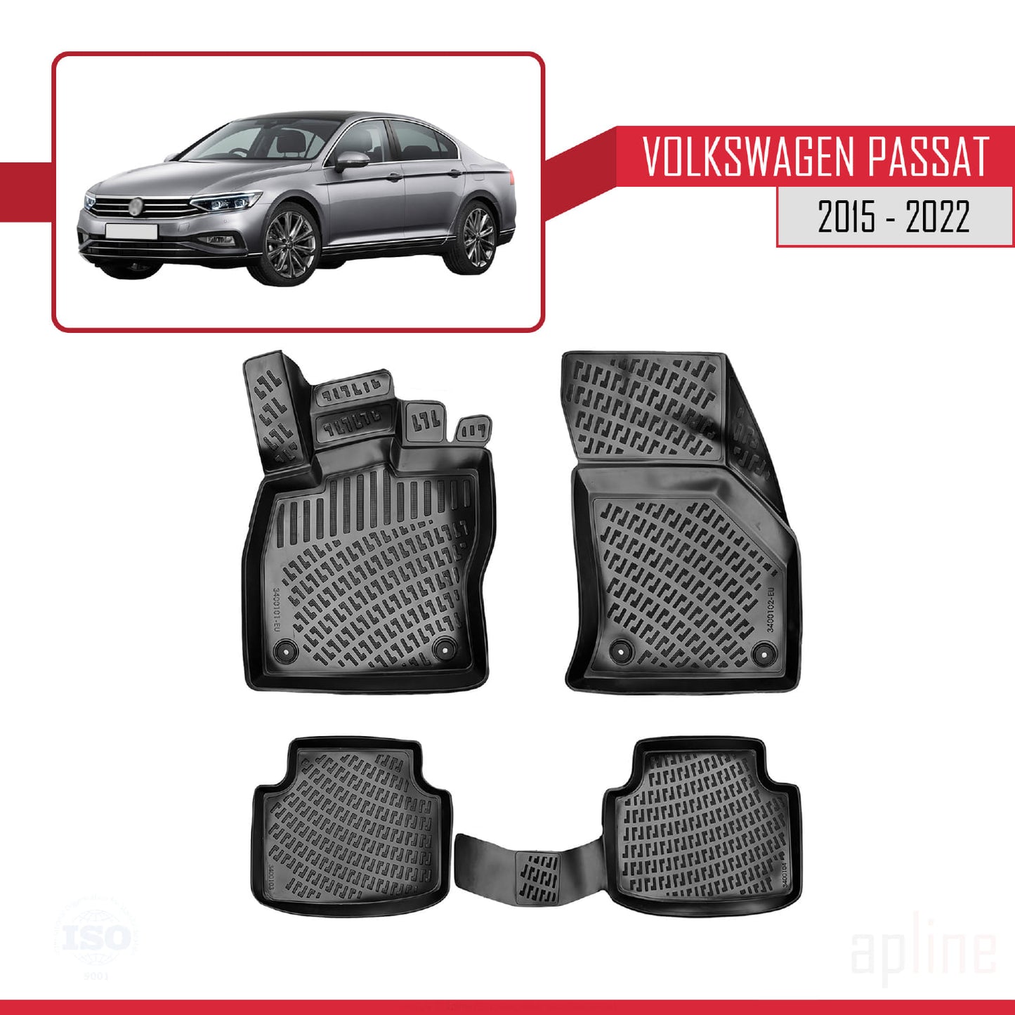 Compatible avec Volkswagen Passat B8 (3G) 2015-2022 4D Tapis de Voiture Noir