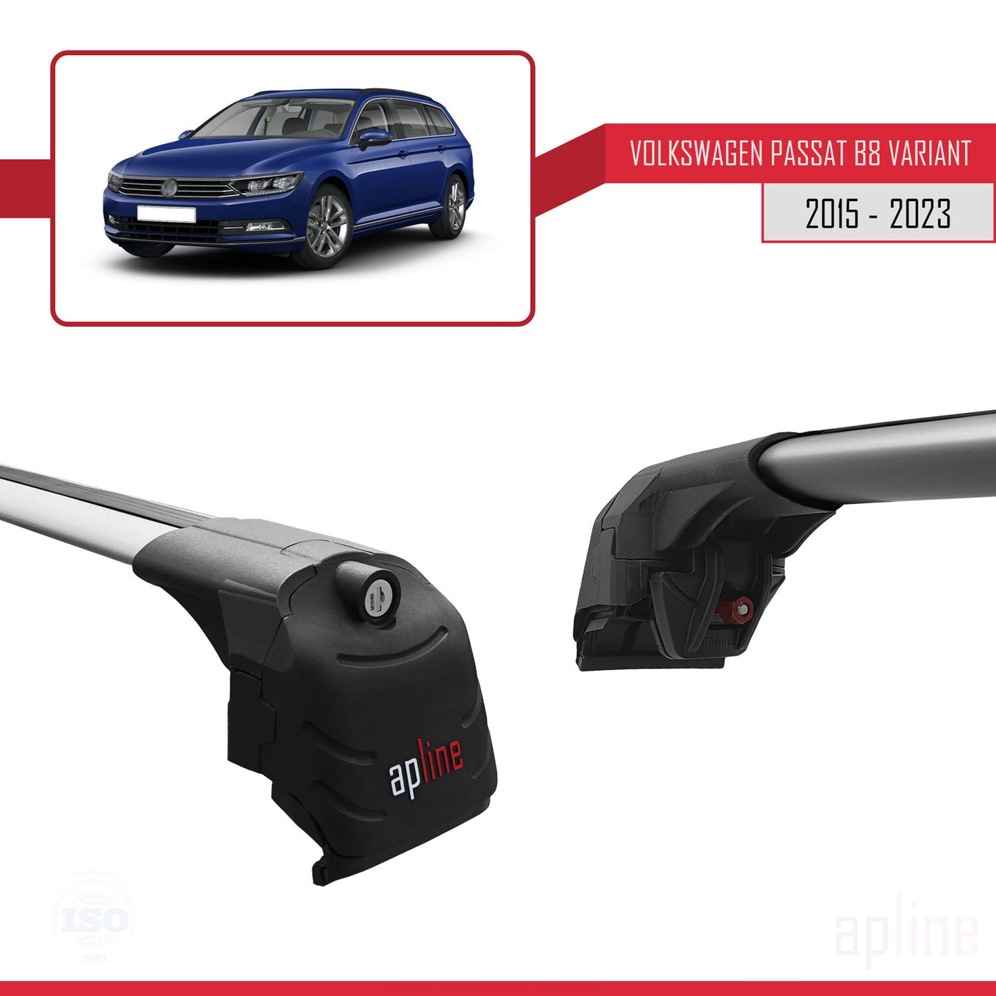 Compatible avec Volkswagen Passat B8 (3G) Variant 2015-2023 ACE-2 Barres de Toit Railing Porte-Bagages de Voiture Gris Aluminium 2 Barres