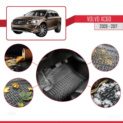 Compatible avec Volvo XC60 2009-2017 4D Tapis de Voiture Noir