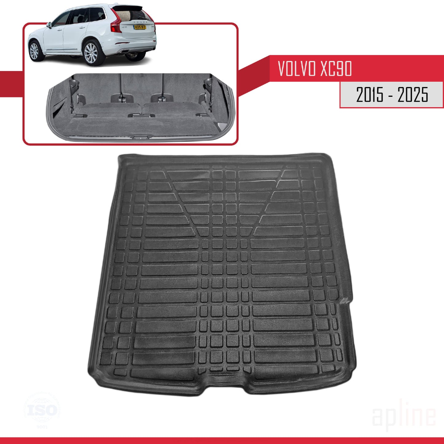 Compatible avec Volvo XC90 II 2015-2025 Flexible Tapis de Coffre Plancher de Chargement Noir