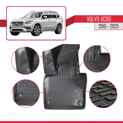 Compatible avec Volvo XC90 II 2015-2025 4D Tapis de Voiture Noir