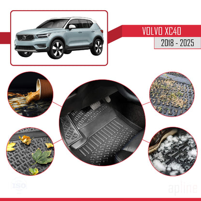 Compatible avec Volvo XC40 2018-2025 4D Tapis de Voiture Noir