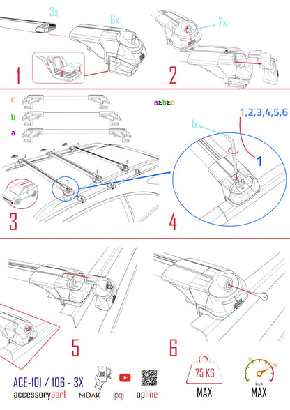 Compatible with Mercedes X Class (470) 2018-2020 ACE-1 Car Roof Rack Cross Bar Grey Aluminium 3 Bars