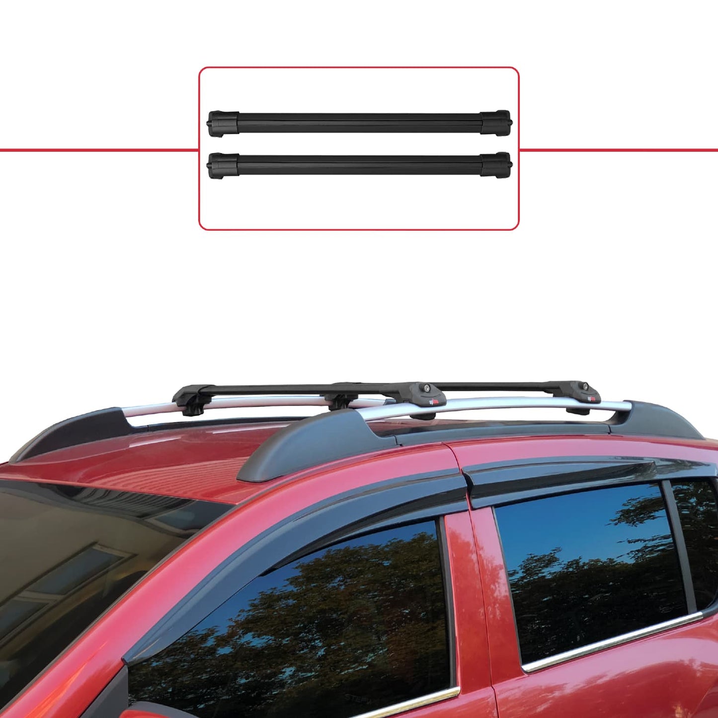 Compatible avec Dacia Sandero Stepway 2 2012-2020 ACE-1 Barres de Toit Railing Porte-Bagages de Voiture Noir Aluminium 2 Barres