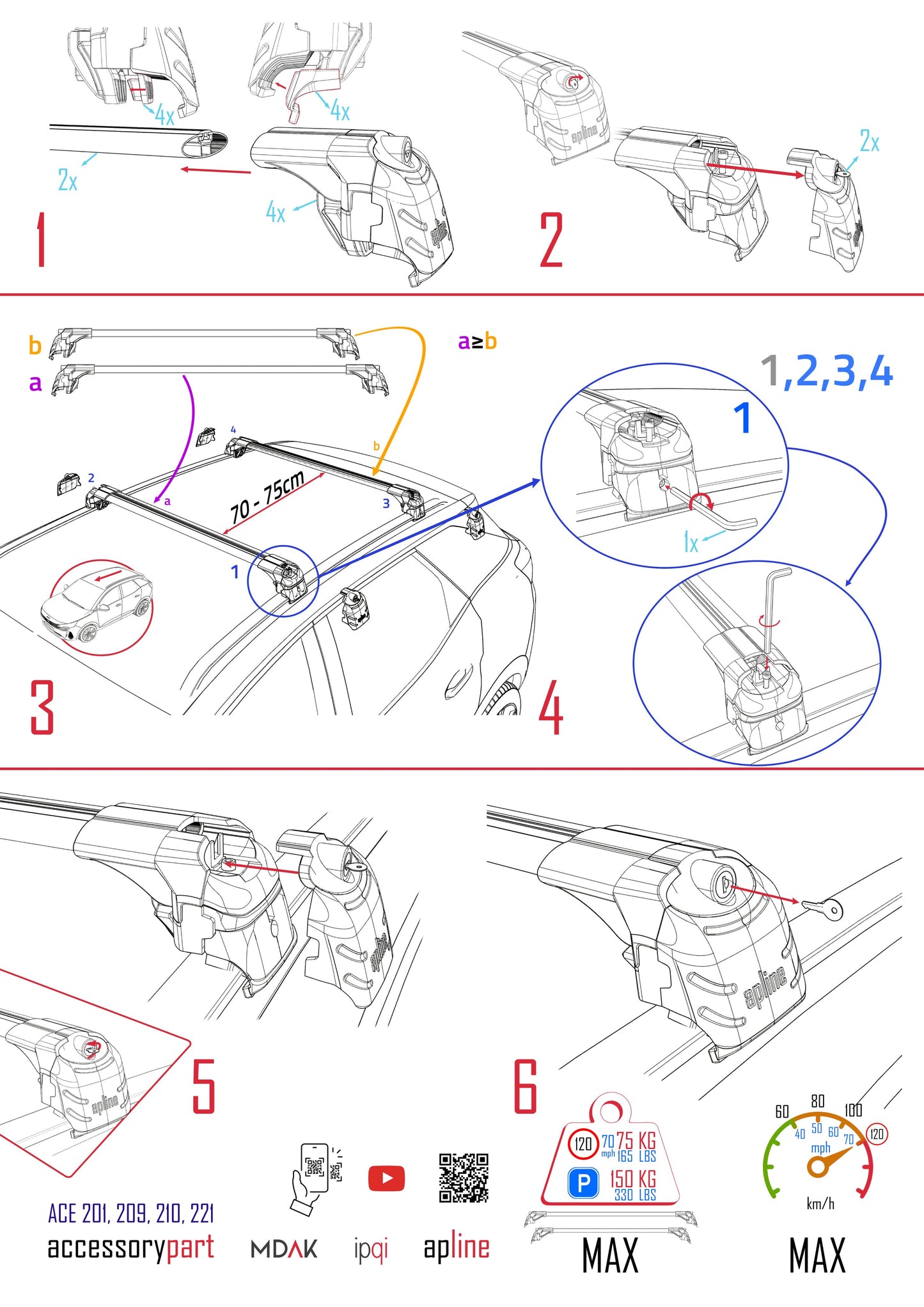 Compatible with Kia XCeed (CD) 2019-2025 ACE-2 Car Roof Rack Cross Bar Black Aluminium 2 Bars