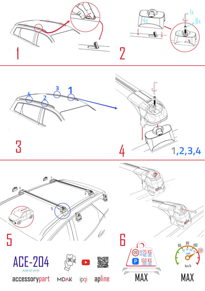 Compatible avec Audi Q7 (4M) 2015-2026 ACE-2 modèle Barres de Toit Railing Porte-Bagages de Voiture Gris Aluminium Barres