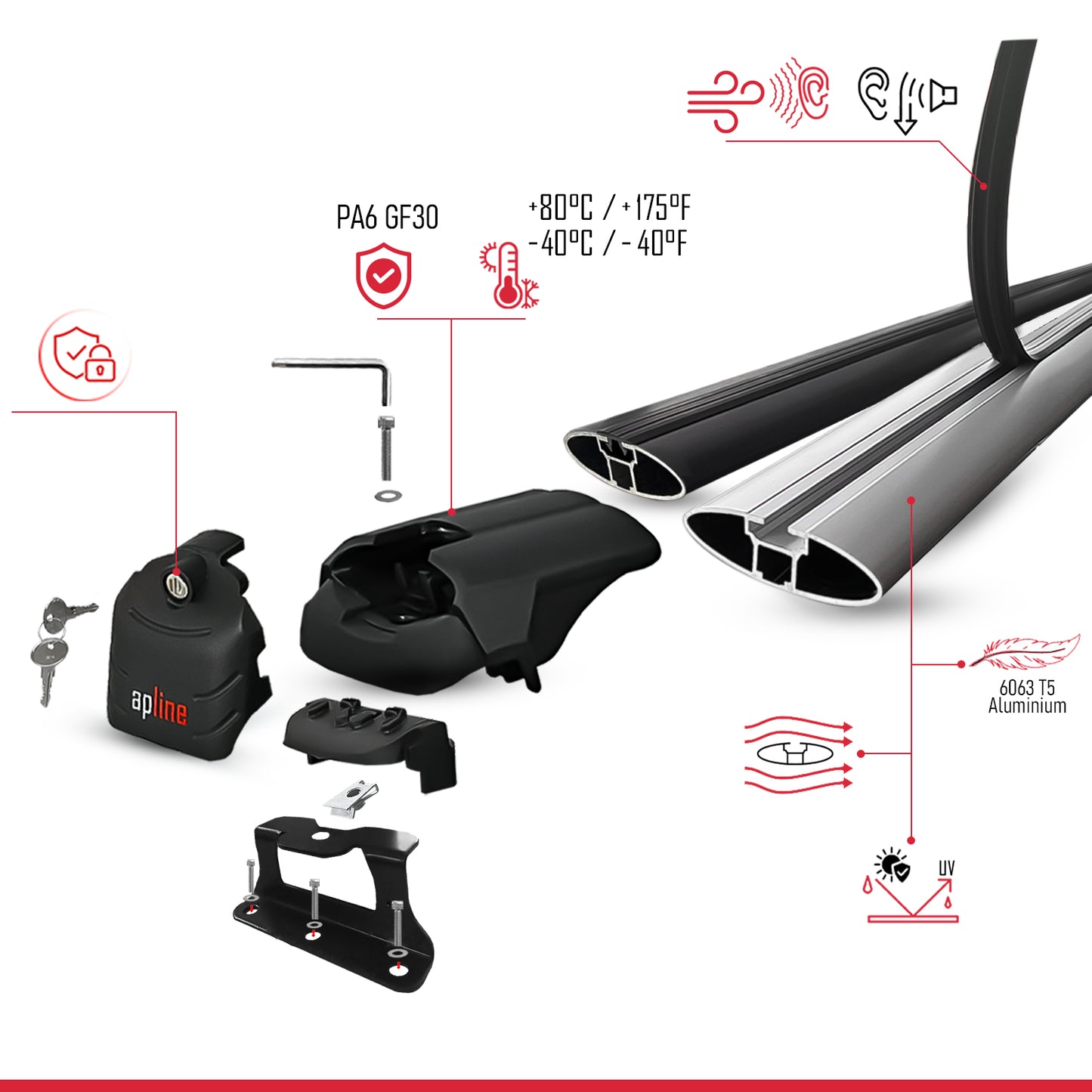Compatible avec Honda CR-V 2 2002-2006 ACE-2 modèle Barres de Toit Railing Porte-Bagages de Voiture Noir Aluminium Barres