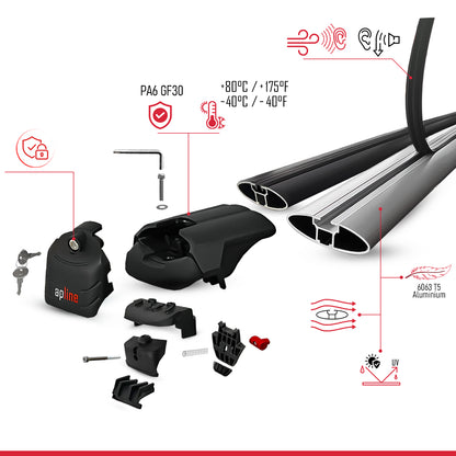 Compatible avec Dodge Neon 2015-2025 ACE-2 modèle Barres de Toit Railing Porte-Bagages de Voiture Noir Aluminium Barres