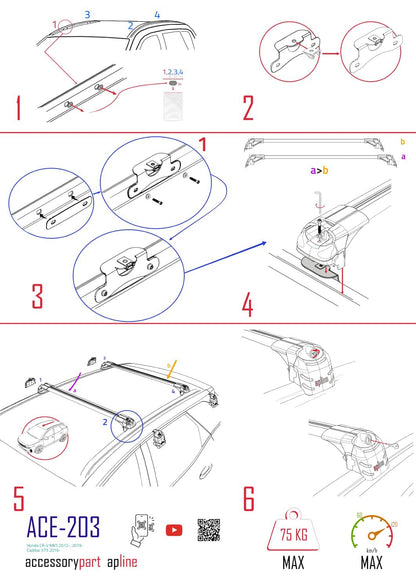 Compatible avec Honda CR-V 4 2012-2016 ACE-2 Barres de Toit Railing Porte-Bagages de Voiture Noir Aluminium 2 Barres