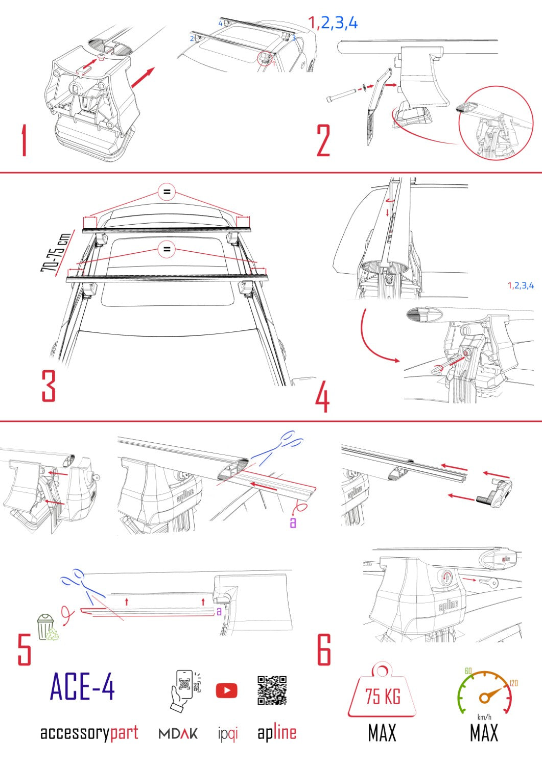 Compatible with Opel Zafira Tourer C 2011-2019 ACE-4 Car Roof Rack Cross Bar Grey Aluminium 2 Bars
