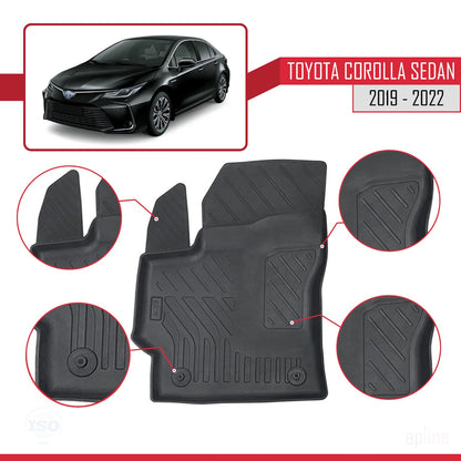 Compatible avec Toyota Corolla 12 (E210) Berline 2019-2022 4D Tapis de Voiture Noir