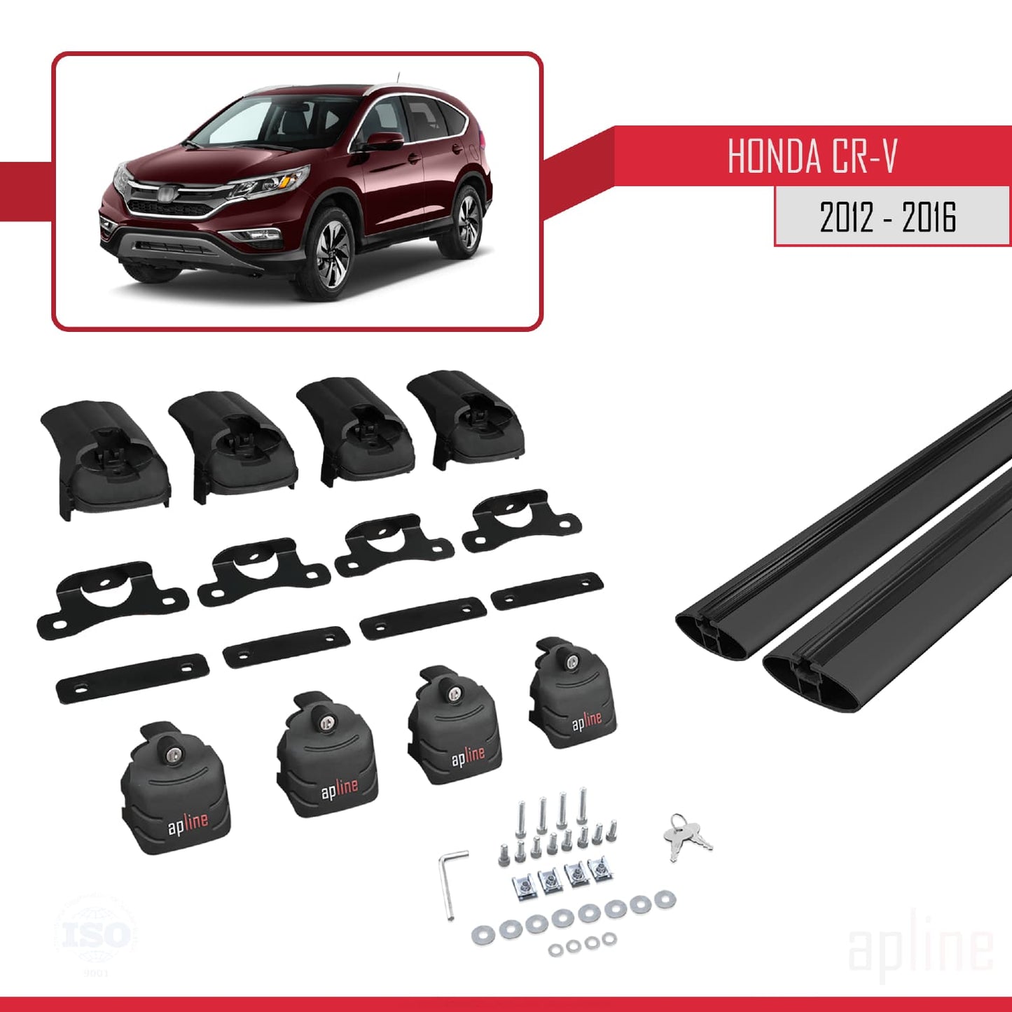 Compatible avec Honda CR-V 4 2012-2016 ACE-2 Barres de Toit Railing Porte-Bagages de Voiture Noir Aluminium 2 Barres