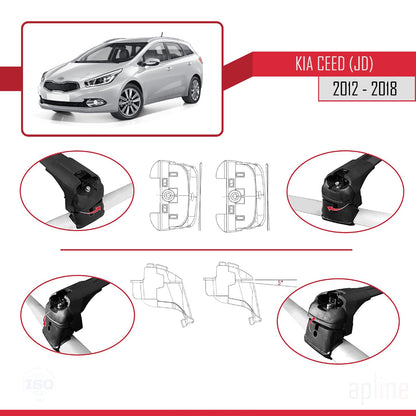 Compatible avec Kia Ceed 2 (JD) Break 2013-2018 ACE-2 Barres de Toit Railing Porte-Bagages de Voiture Noir Aluminium 2 Barres