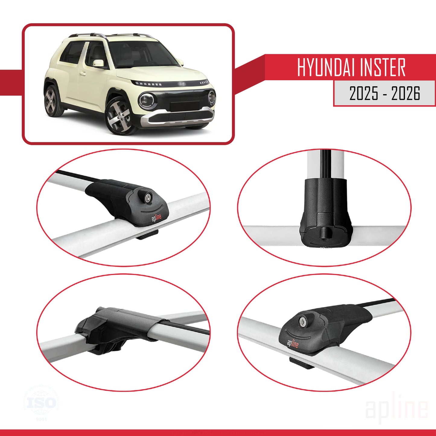 Compatible avec Hyundai Inster 2025-2026 ACE-1 Barres de Toit Railing Porte-Bagages de Voiture Gris Aluminium 2 Barres