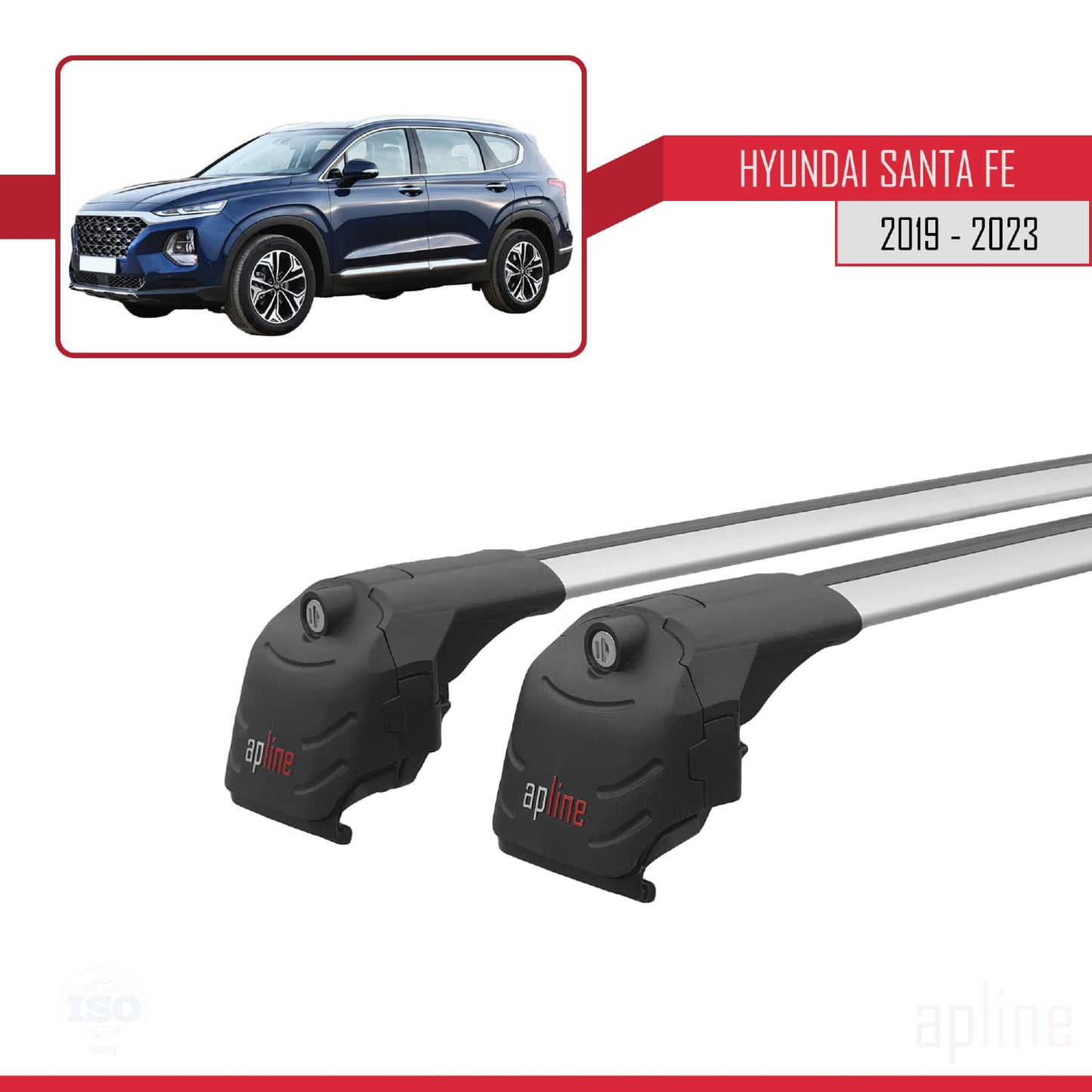 Compatible avec Hyundai Santa Fe 4 (TM) 2019-2023 ACE-2 Barres de Toit Railing Porte-Bagages de Voiture Gris Aluminium 2 Barres