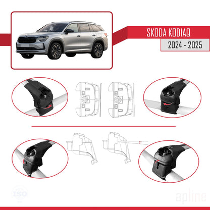 Compatible avec Skoda Kodiaq 2024-2025 ACE-2 Barres de Toit Railing Porte-Bagages de Voiture Gris Aluminium 2 Barres