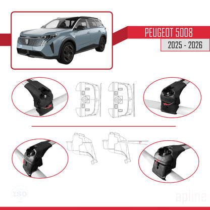 Compatible avec Peugeot 5008 2025-2026 ACE-2 Barres de Toit Railing Porte-Bagages de Voiture Gris Aluminium 2 Barres