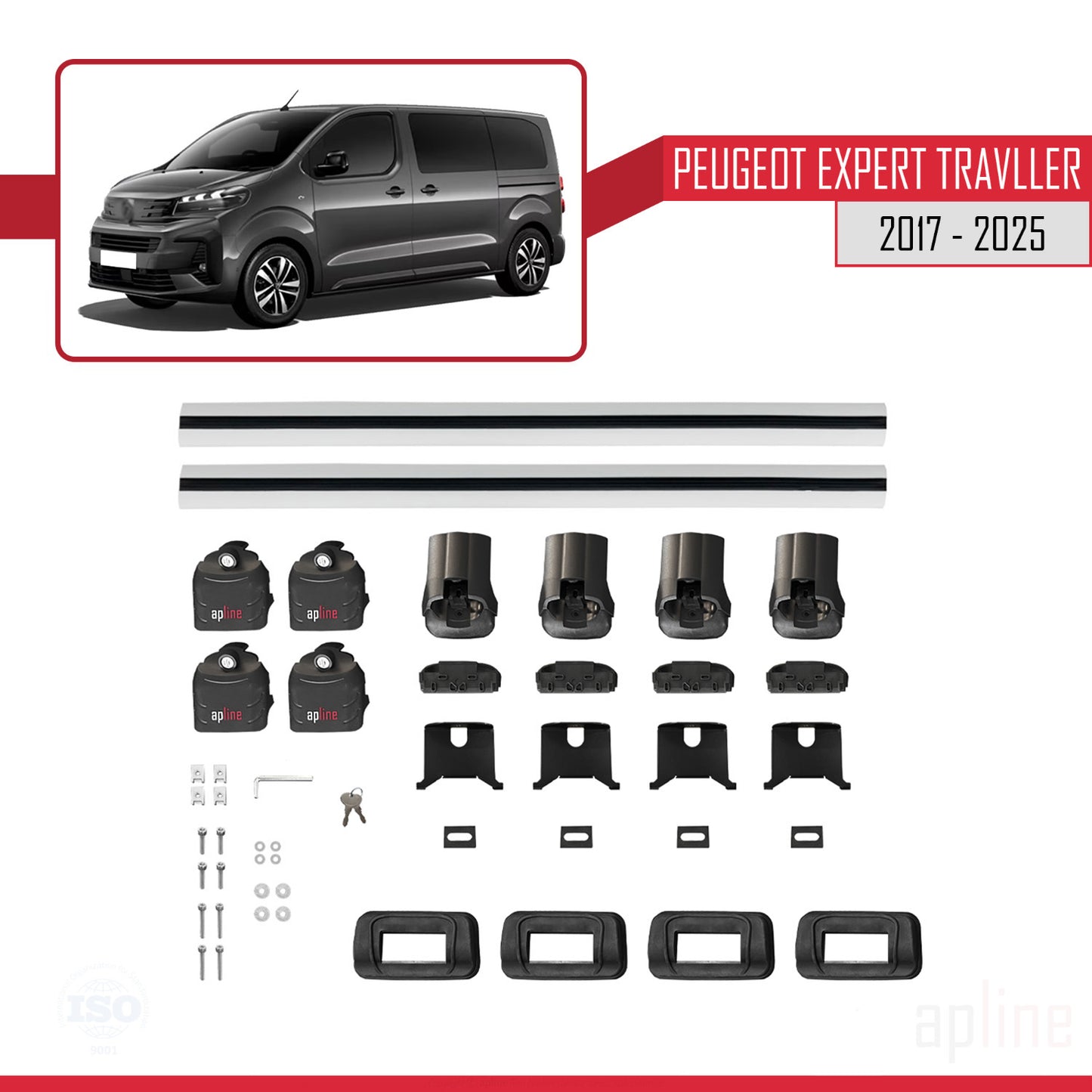 Compatible avec Peugeot Expert Traveller 2017-2025 ACE-3 Barres de Toit Railing Porte-Bagages de Voiture Gris Aluminium 2 Barres