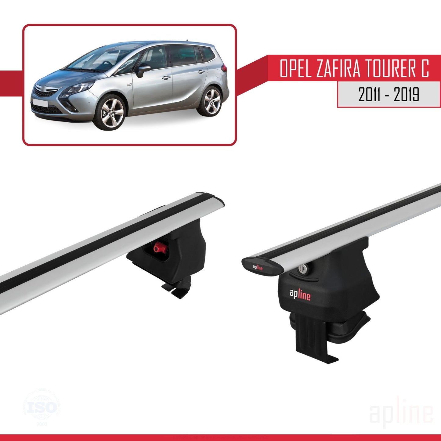 Compatible with Opel Zafira Tourer C 2011-2019 ACE-4 Car Roof Rack Cross Bar Grey Aluminium 2 Bars
