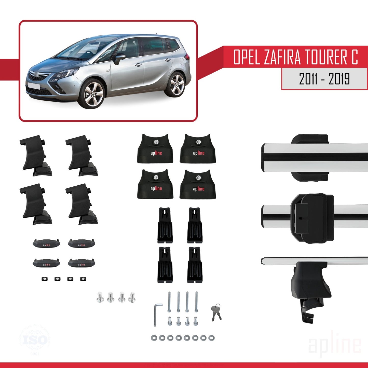 Compatible with Opel Zafira Tourer C 2011-2019 ACE-4 Car Roof Rack Cross Bar Grey Aluminium 2 Bars