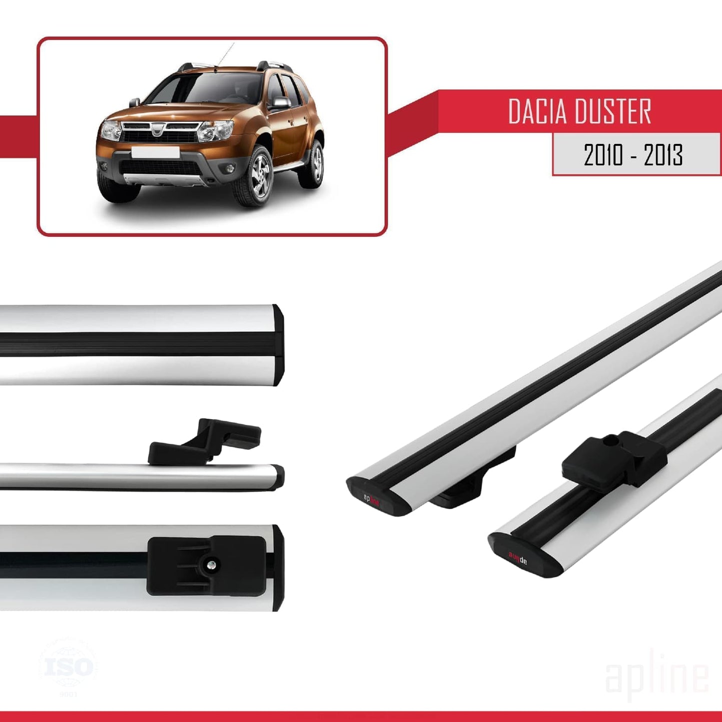 Compatible avec Dacia Duster (HS) Pre-Facelift 2010-2013 BASIC Model Barres de Toit Railing Porte-Bagages de Voiture Gris Aluminium 2 Barres