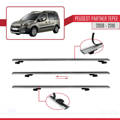 Compatible avec Peugeot Partner 2 Tepee 2008-2018 BASIC Model Barres de Toit Railing Porte-Bagages de Voiture Gris Aluminium 2 Barres