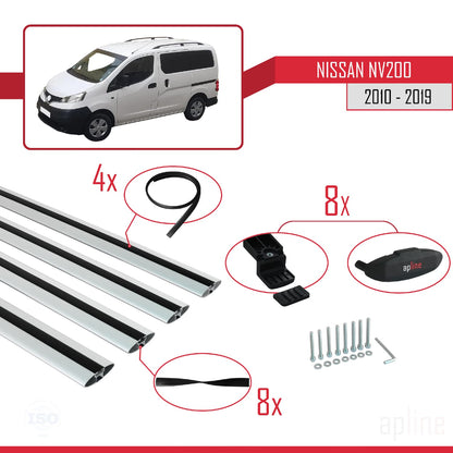 Compatible avec Nissan NV200 (M20) 2010-2019 Gri BASIC Model Barres de Toit Railing Porte-Bagages de Voiture Gris Aluminium 4 Barres