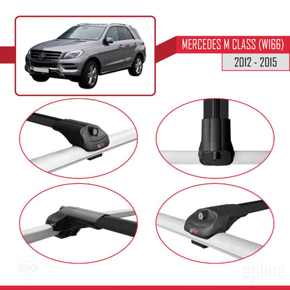 Compatible with Mercedes M Class 3 (W166) Pre-Facelift 2012-2015 ACE-1 Car Roof Rack Cross Bar Black Aluminium 3 Bars